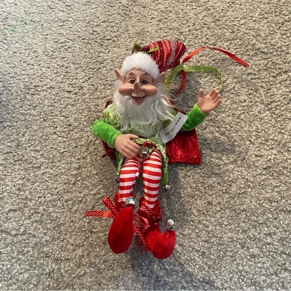 Candy Cane Elf Posable Pixie Face Long Nose Christmas Decoration NEW - Picture 2 of 7